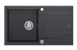 Quadri Luton anthracite granite countertop sink with reversible drainer 86x50cm with stainless steel plug 1208967343