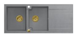 Quadri Luton grey inset double granite sink with drainer, golden plug and push to open siphon 116x50 cm 1208967361