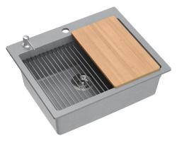 Quadri Durham gray granite built-in sink 595x500 with soap dispenser, cutting board, insert sink and roll mat 1208967378