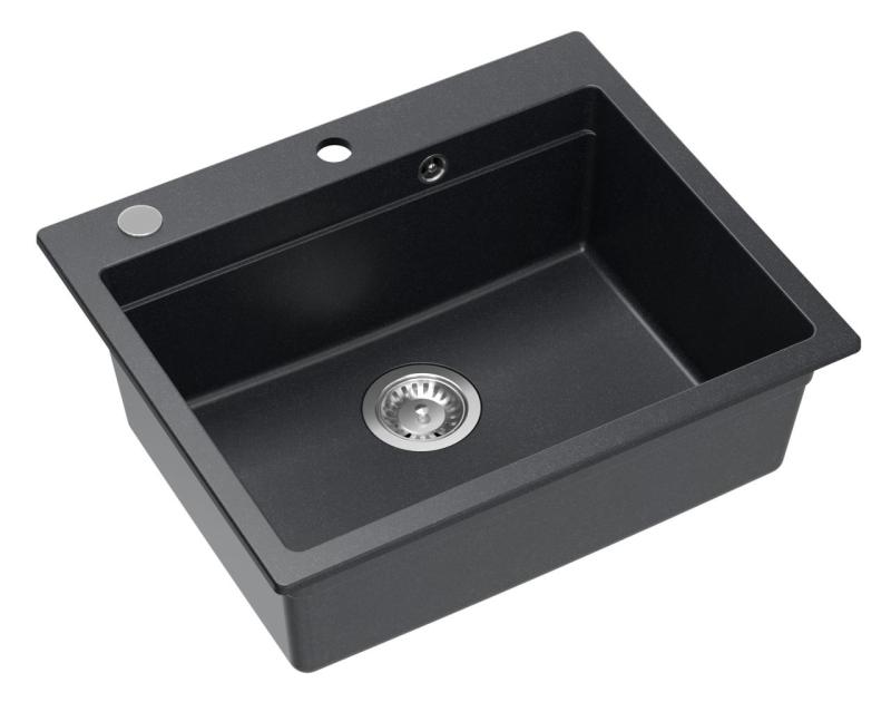 Quadri Durham anthracite granite built-in sink 595x500 with soap dispenser, cutting board, insert sink and roll mat 1208967379