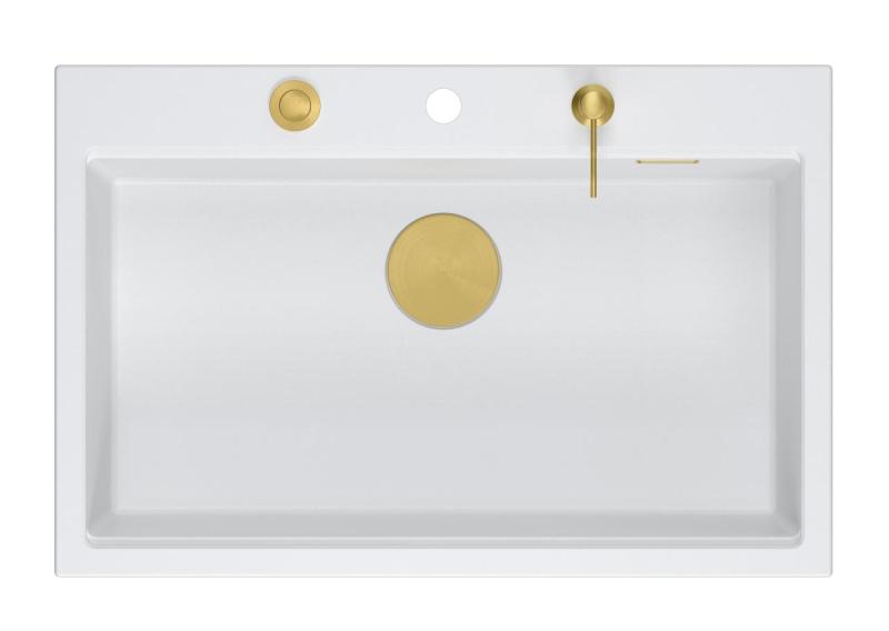 Quadri Hard Rock wit granite inset large sink 76x50cm including golden plug and accessories 1208967424