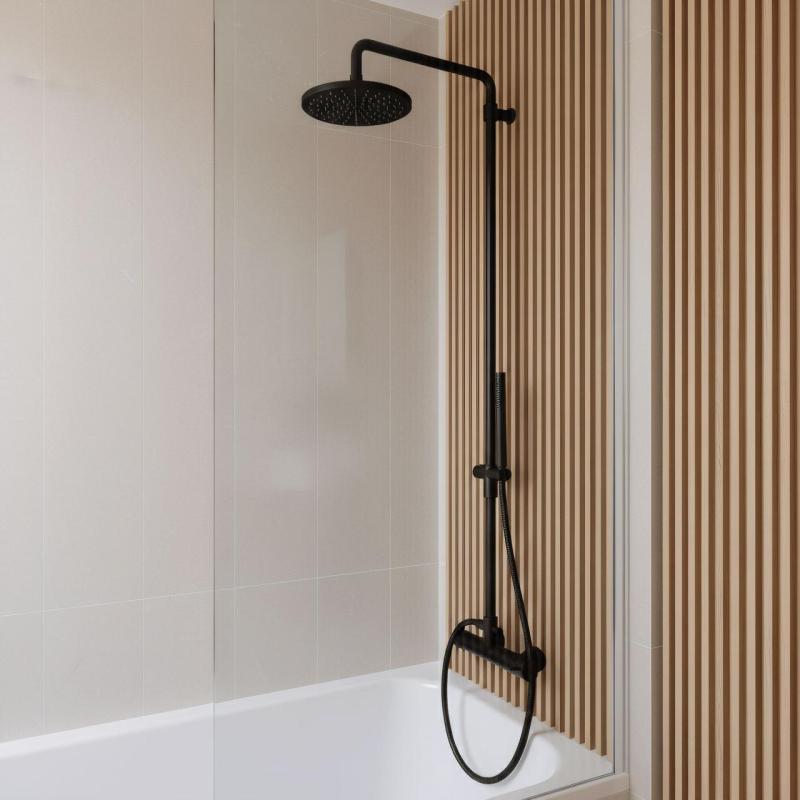 Waterevolution Flow shower combination with rain shower matte black 200mm T141NRPR