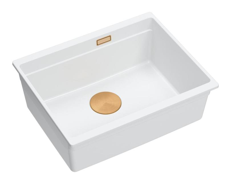 Quadri Newport II white granite undermount sink white 560x450mm with copper plug 1208967452