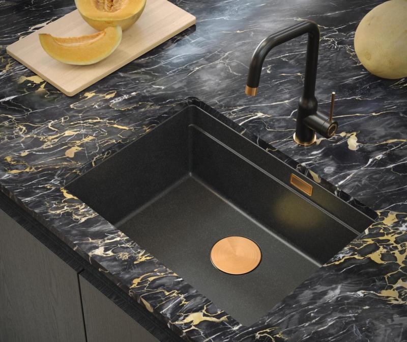 Quadri Newport II anthracite granite undermount sink 560x450mm with copper plug and cap 1208967461