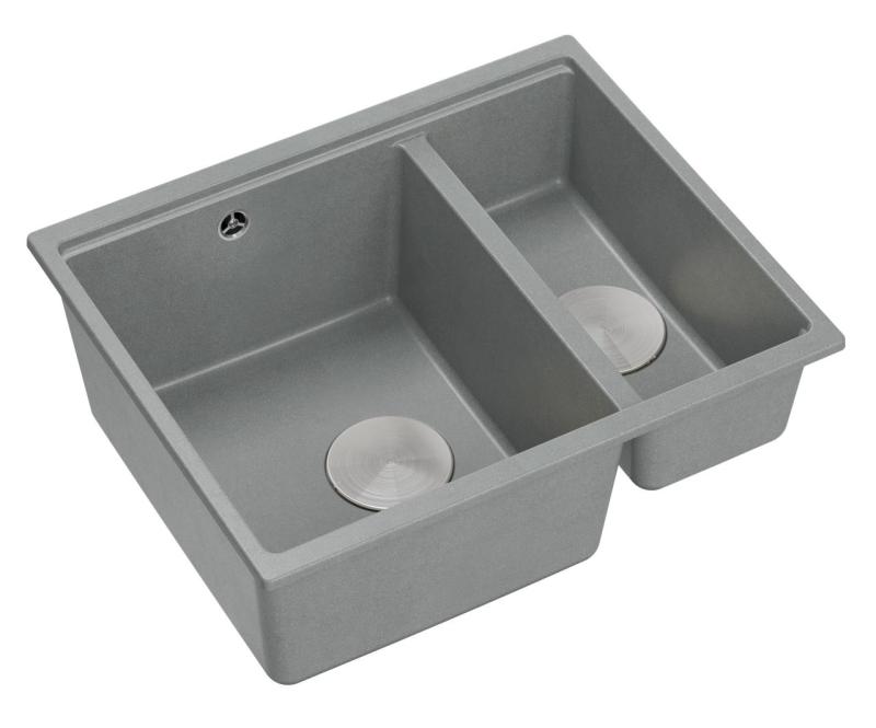 Quadri Newport II granite grey inset and undermount sink 1,5-bowl 555x460mm  with stainless steel manual siphon 1208967469