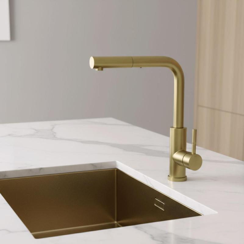 Pure.Sink Elite Steel Spark-S kitchen faucet PVD brushed gold with pull-out spout PS8041-60