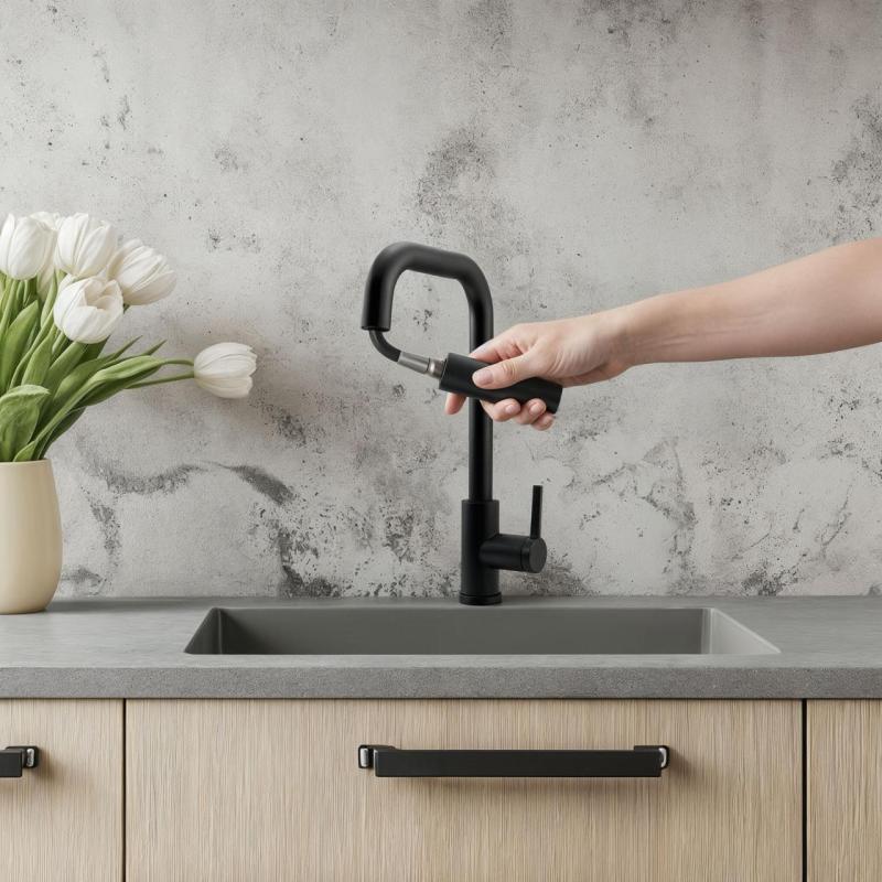 Pure.Sink Elite Steel Crystal-S kitchen faucet Matte Black with pull-out spout PS8050-10