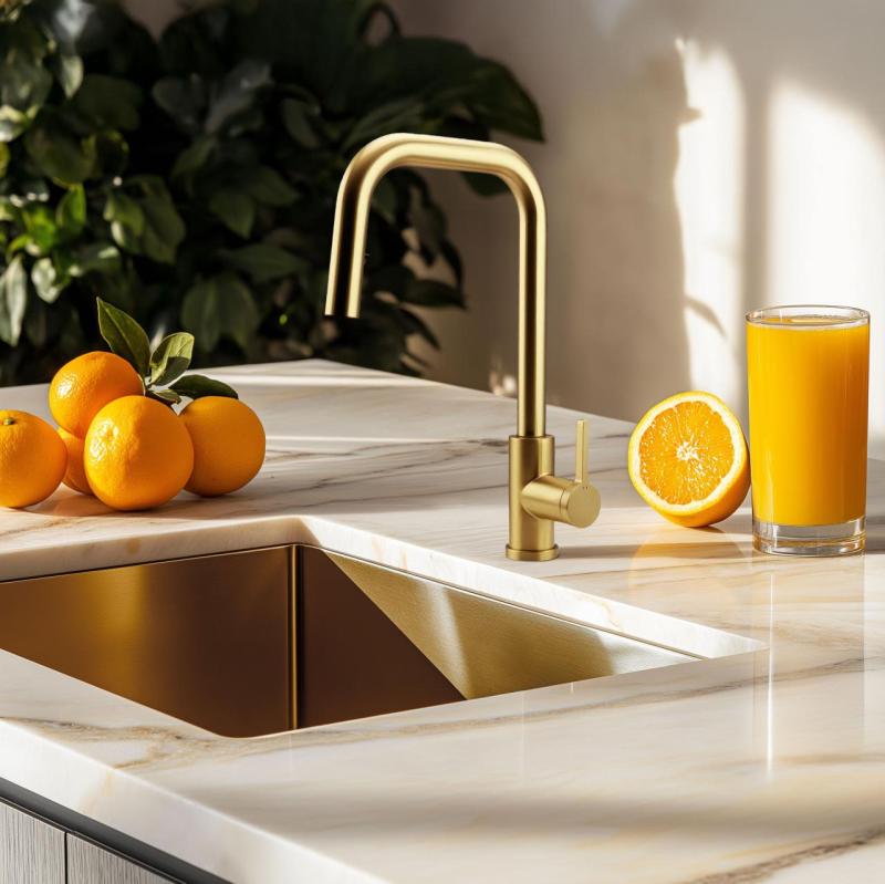 Pure.Sink Elite Steel Crystal-S kitchen faucet PVD brushed gold with pull-out spout PS8050-60