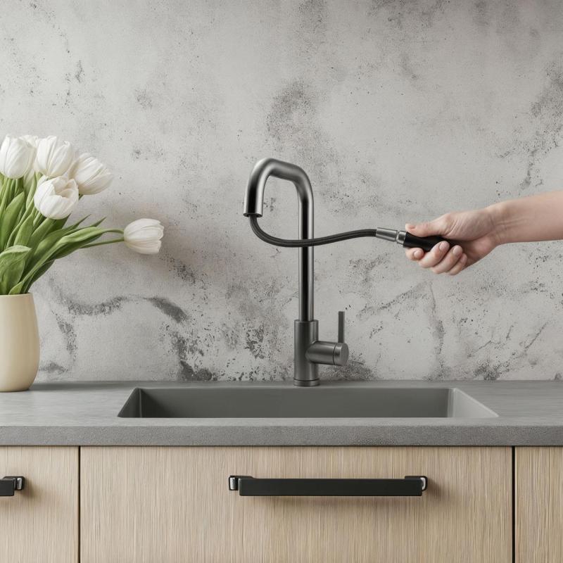 Pure.Sink Elite Steel Crystal-S kitchen faucet PVD Gun Metal with pull-out spout PS8050-61