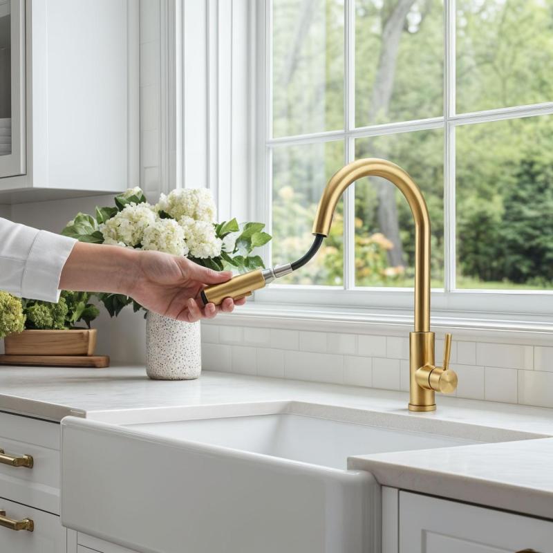 Pure.Sink Elite Steel Stream-S kitchen faucet PVD brushed gold with pull-out spout PS8045-60