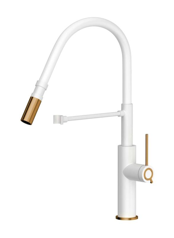 Quadri Retford Kitchen Mixer Tap White with Copper Finish and Flexible White Spout 1208967673