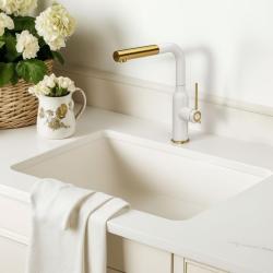 Quadri Stamford Kitchen Mixer Tap White with PVD Gold Finish and Pull-Out Spout 1208967686