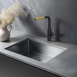 Quadri Stamford Kitchen Mixer Tap Black with PVD Gold Finish and Removable Spout 1208967688