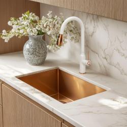 Quadri Stamford Kitchen Faucet White with PVD Copper Finish with Removable Spout and Spray Mode 1208967692