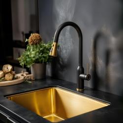 Quadri Stamford Kitchen Faucet Black with PVD Gold Finish with Pull-Out Spout and Spray Mode 1208967693