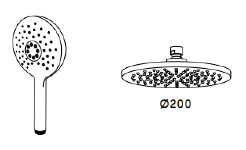 Waterevolution Flow thermostatic shower combination with 200mm round stainless steel rain shower T141TNRIE