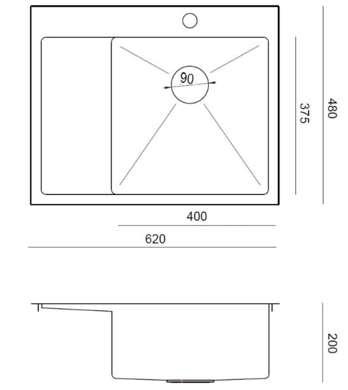 Aquadesign Clara Sink Stainless Steel with Right-side Bowl 62x48cm Top-mounted or Flush-mounted with Draining Rack, Faucet Hole Ledge, and Stainless Steel Plug - 1208967755