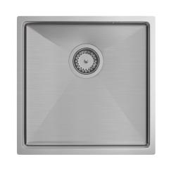 Aquadesign Zara Stainless Steel Sink 44x44cm Under-counter, Flush-mounted, and Surface-mounted with Stainless Steel Plug - 1208967760
