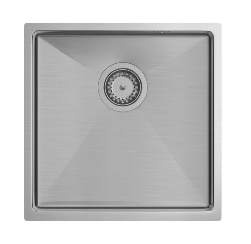 Aquadesign Zara Stainless Steel Sink 44x44cm Under-counter, Flush-mounted, and Surface-mounted with Stainless Steel Plug - 1208967760