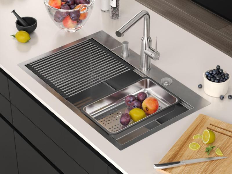 Aquadesign Vesta Stainless Steel Sink 76x49cm for Surface and Flush Mounting with Faucet Deck, including Stainless Steel Plug and Accessories - 1208967762