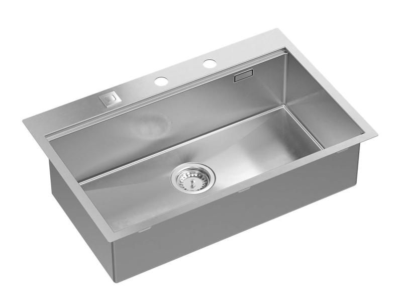 Aquadesign Vesta Stainless Steel Sink 76x49cm for Surface and Flush Mounting with Faucet Deck, including Stainless Steel Plug and Accessories - 1208967762