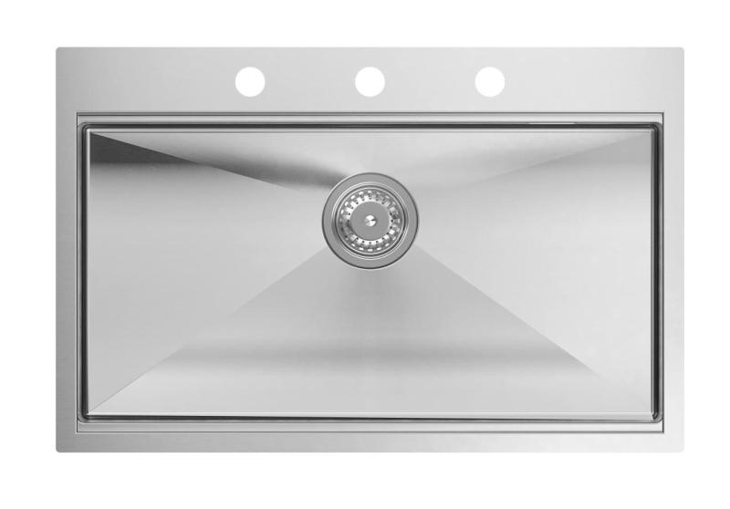 Aquadesign Vesta Stainless Steel Sink 76x49cm for Surface and Flush Mounting with Faucet Deck, including Stainless Steel Plug and Accessories - 1208967762