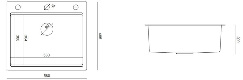 Aquadesign Vesta Stainless Steel Sink 580x485cm Top-Mount and Flush-Mount with Faucet Deck, including Stainless Steel Plug and Accessories - 1208967763