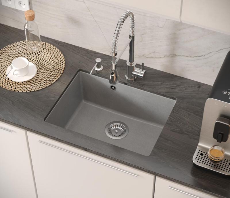 Quadri Elston Grey Granite Undermount Sink 495x360mm with Stainless Steel Plug 1208967773