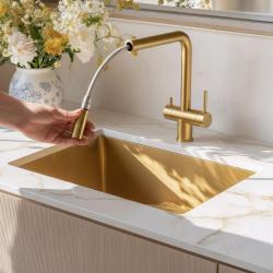 Quadri Ellesmere Kitchen Mixer Tap PVD Gold 3-way with Extra Connection for Filtered Water 1208967781