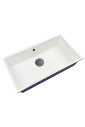 GraniteMy Universal Large White Granite Sink 74x40 cm with Gun Metal Plug - 1208967895
