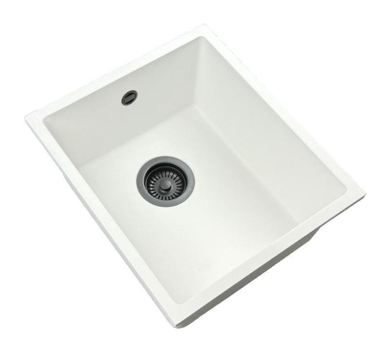 GraniteMy Universal White Granite Sink 34x40 cm white surface-mounted, under-mounted, and flush-mounted with gunmetal plug 1208967904