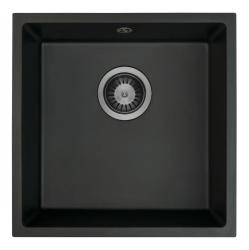 GraniteMy Universal Black Granite Sink 40x40 cm black top-mount, under-mount, and flush-mount with Gun Metal Plug 1208967906