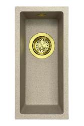 GraniteMy Universal granite beige sand small sink 17x40 cm top mount, undermount and flush mount with gold plug 1208968003