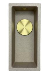 GraniteMy Universal granite beige sand small sink 17x40 cm top mount, undermount and flush mount with gold plug 1208968003