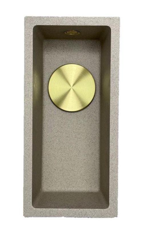 GraniteMy Universal granite beige sand small sink 17x40 cm top mount, undermount and flush mount with gold plug 1208968003