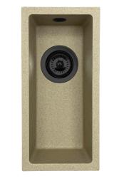 GraniteMy Universal granite beige sand small sink 17x40 cm top mount, undermount, and flush mount with black plug 1208968005