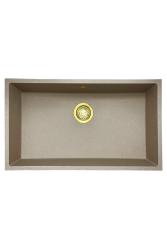 GraniteMy Universal granite beige sand sink 74x40 cm top mount, undermount, and flush mount with gold plug 1208968018