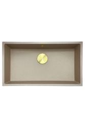 GraniteMy Universal granite beige sand sink 74x40 cm top mount, undermount, and flush mount with gold plug 1208968018