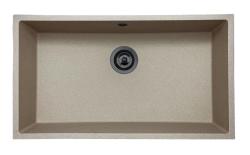 GraniteMy Universal granite beige sand sink 74x40 cm surface-mounted, undermount, and flush-mount with gunmetal plug 1208968021