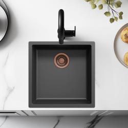 Black sink 40x40cm undermount, countertop, and flush mount with copper plug 1208968033