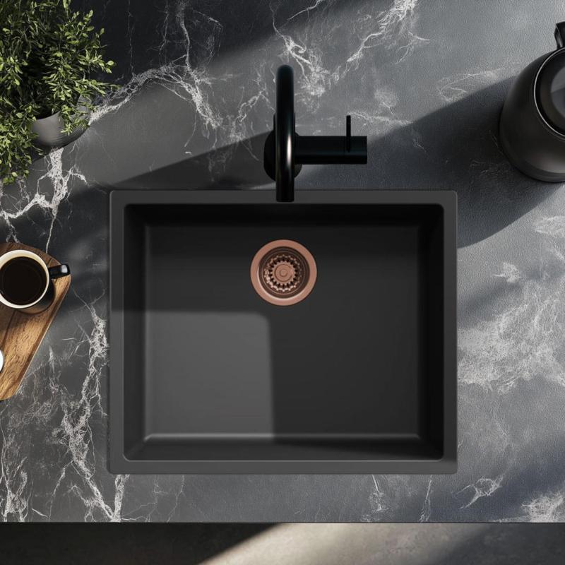 Black sink 50x40cm undermount, top-mount, and flush-mount with copper plug 1208968036