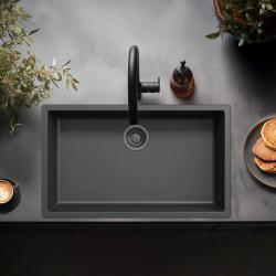 Black large sink 70x40cm undermount, topmount, and flushmount with gunmetal plug 1208968041