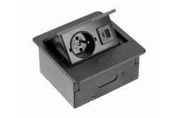 AVARO Recessed Furniture Socket, 1x French Socket, USB A+C, 1.5m Cable, Black