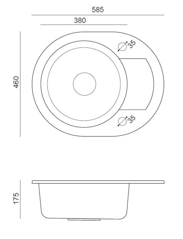 Quadri London Beige Sand Granite Round Sink with Draining Board and Stainless Steel Plug 585x460mm Reversible - 1208969495