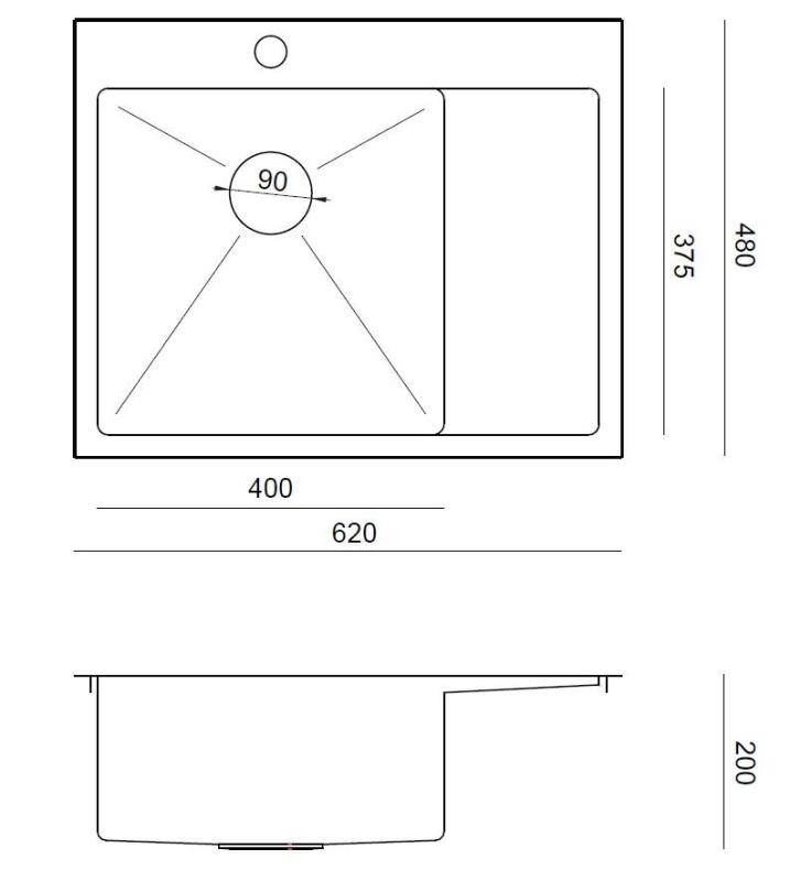 Aquadesign Clara Sink Gold 62x48cm Surface Mount or Flush Mount with Drainer, Tap Hole and Gold Plug - 1208969502