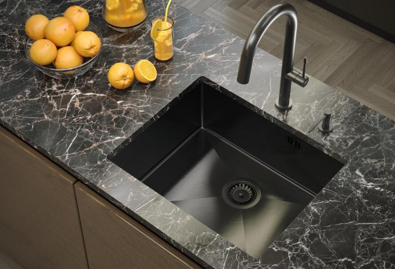 Aquadesign Zara Sink Gun Metal 54x44cm Undermount, Flush Mount, and Top Mount with Gun Metal Plug - 1208969511