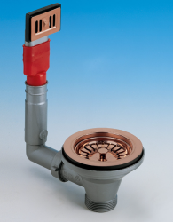 PB classic copper drain set with overflow for a kitchen sink and lockable basket plug 1208969783