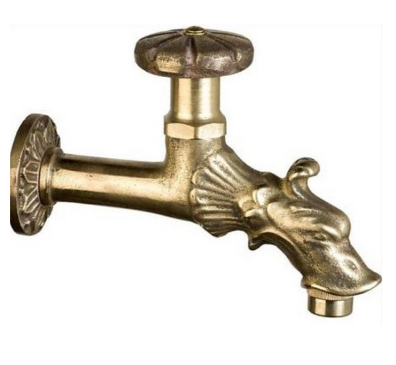 PB Garden Vintage Wall Fountain Tap Cold Water Tap Bronze with Garden Hose Connection and Round Handle 1208969784