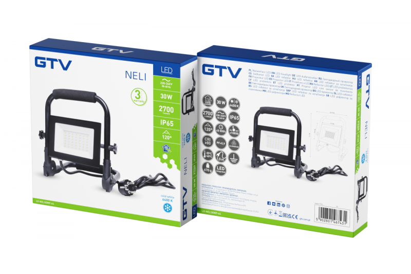 NELI Portable Floodlight, LED, 30W, 2700lm, 6400K, AC220-240V, IP65, 1.5m cable