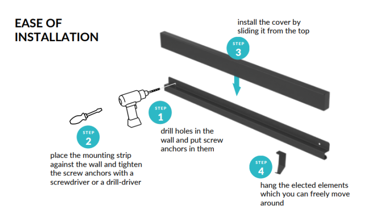 Epka Luxion Set Kitchen Rails 80 cm with Accessories Metal with Concealed Mounting Black 1208969996